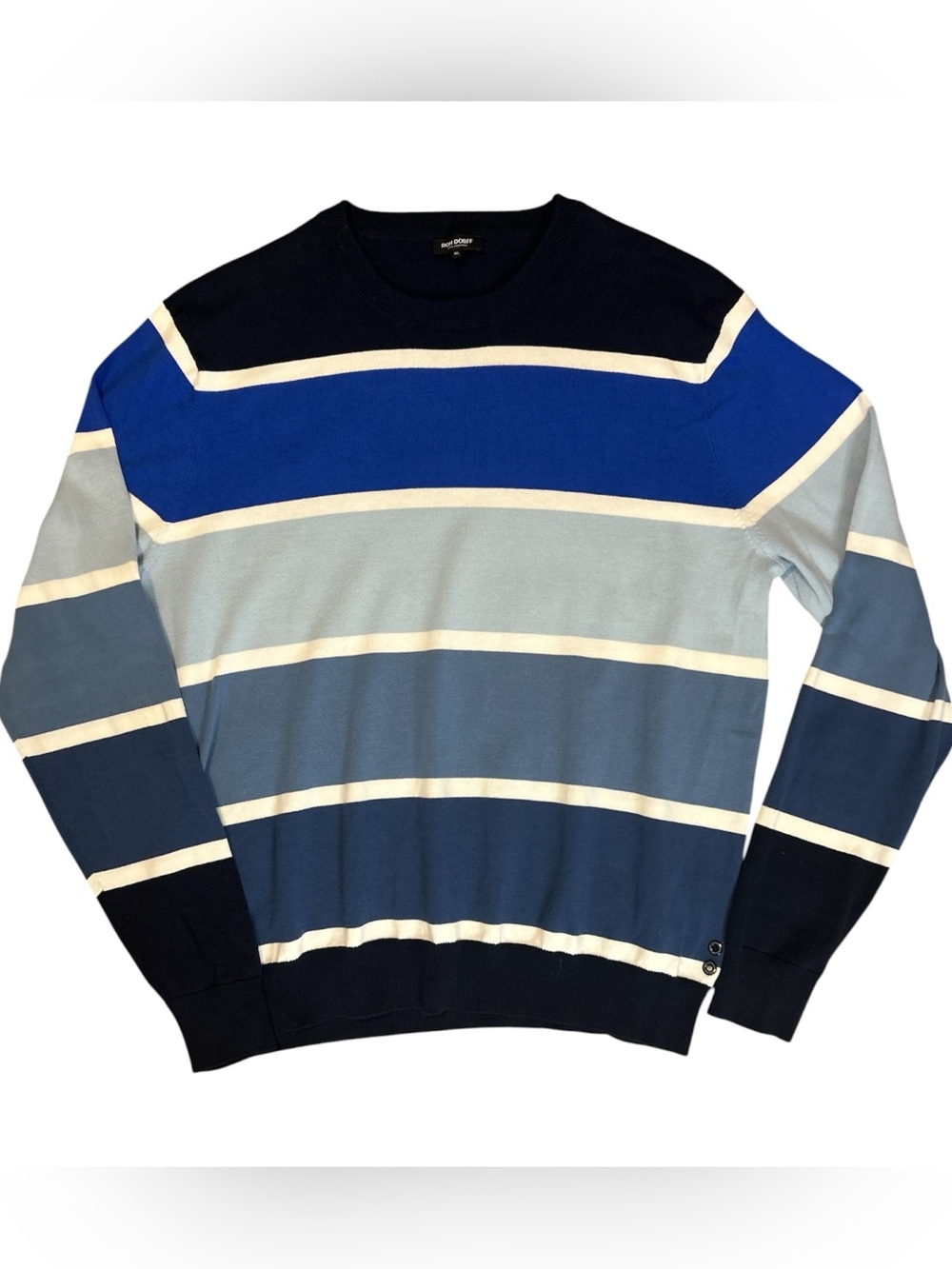 Ron Dorff Men’s XL 100% Cotton Blue Colorblock Striped Crewneck Sweater